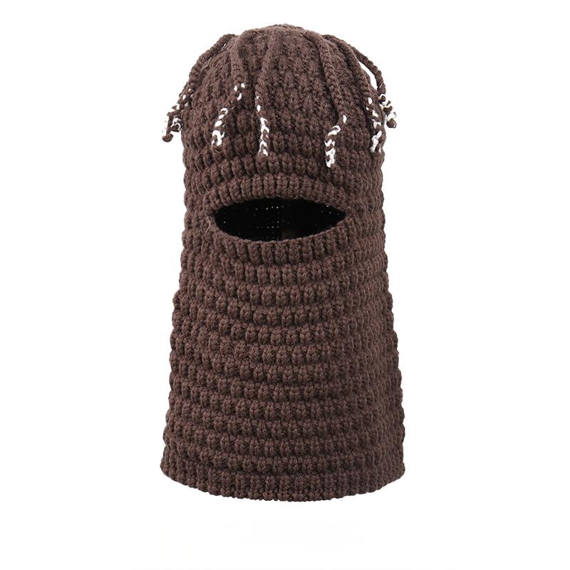 Knitted Beanie for Unisex, Autumn Winter Funny Ear-Warming Mask-Integrated Cap, Trendy Headwear