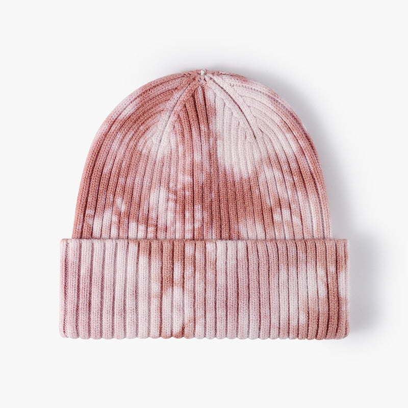 Tie-Dye Knit Beanie for Autumn & Winter – Wide Brim, Ear Warmers, Windproof for Outdoor & Gatherings