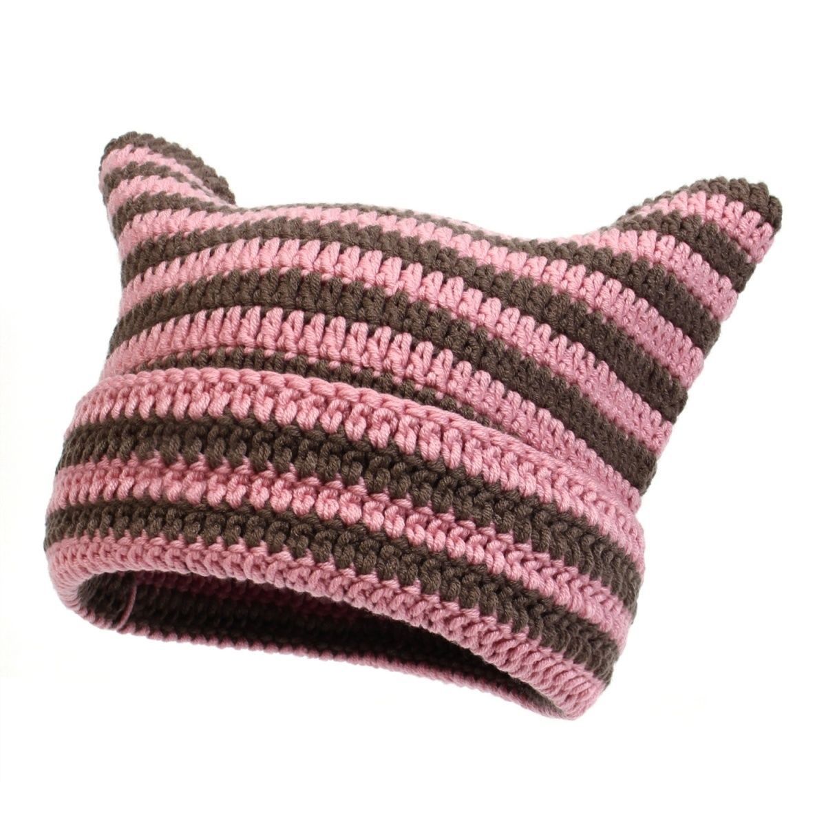 Hand-Knitted Striped Beanie - Colorblock Cotton Acrylic Blend Winter Hat - Stretchy Unisex Stocking Cap