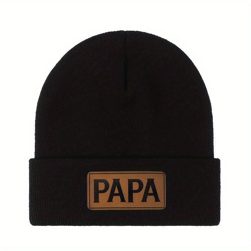 PAPA Logo Knit Beanie: Warm Wool-Look Winter Hat