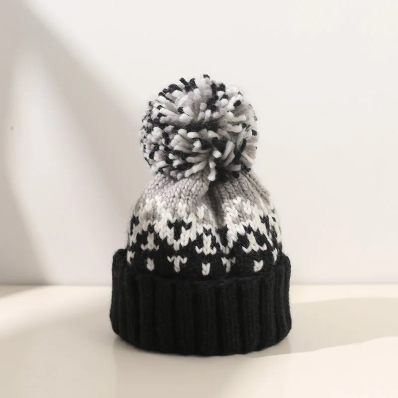 Warm Winter Snowflake Pom Hat