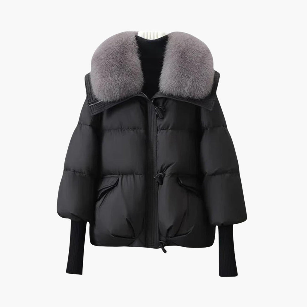 Ladies Warm Parka Coat with Faux Fur Trim and Zip