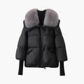 Ladies Warm Parka Coat with Faux Fur Trim and Zip