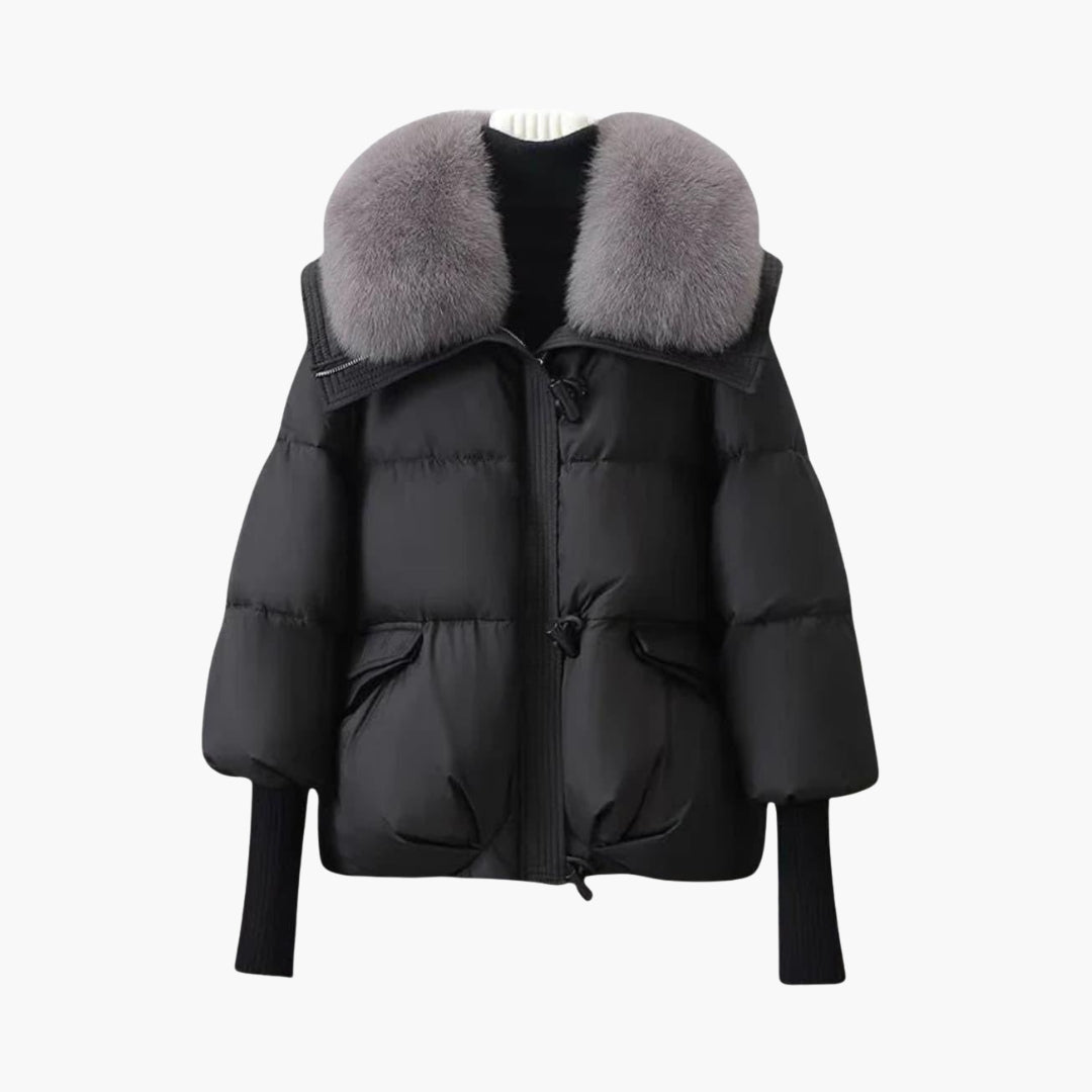 Ladies Warm Parka Coat with Faux Fur Trim and Zip