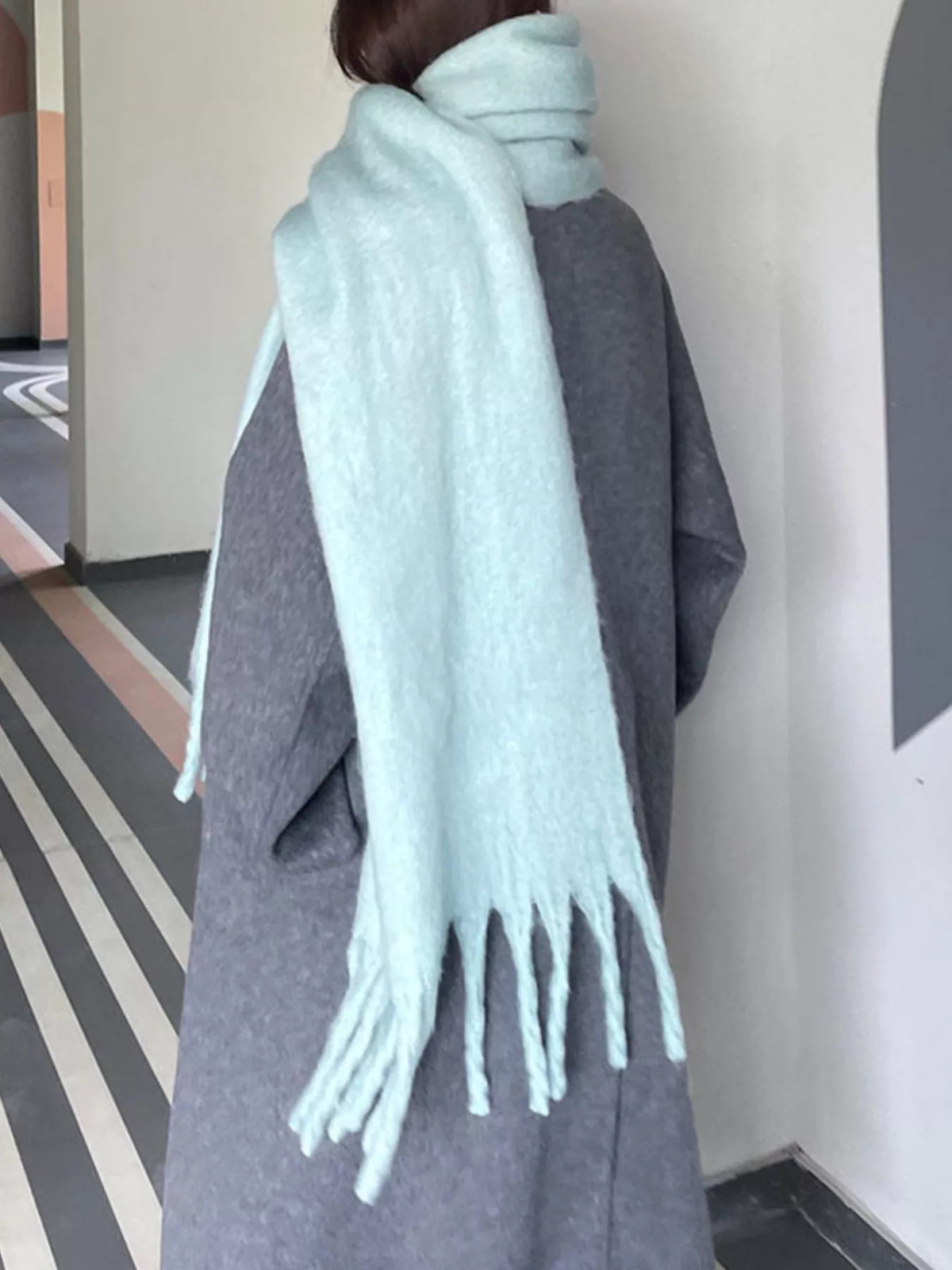 Solid Color Chunky Brushed Fringe Scarf