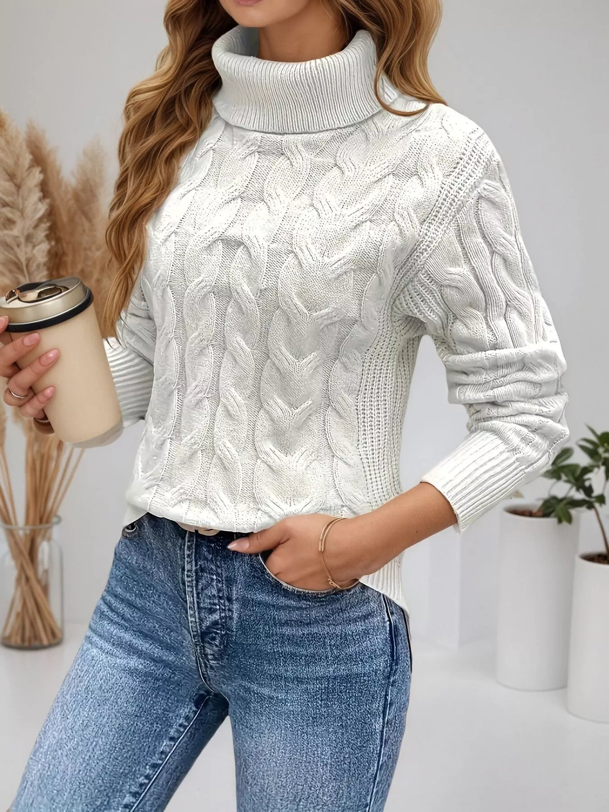Chunky Cable Knit Turtleneck Sweater