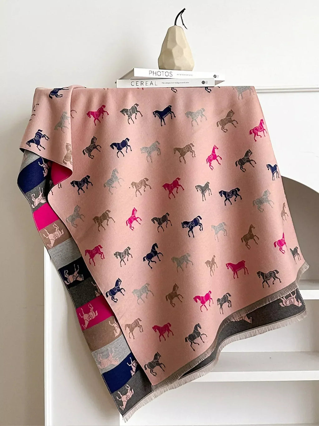 Horse Print Raw Hem Cotton Scarf