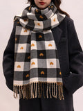 Heart Plaid Tassel Scarf