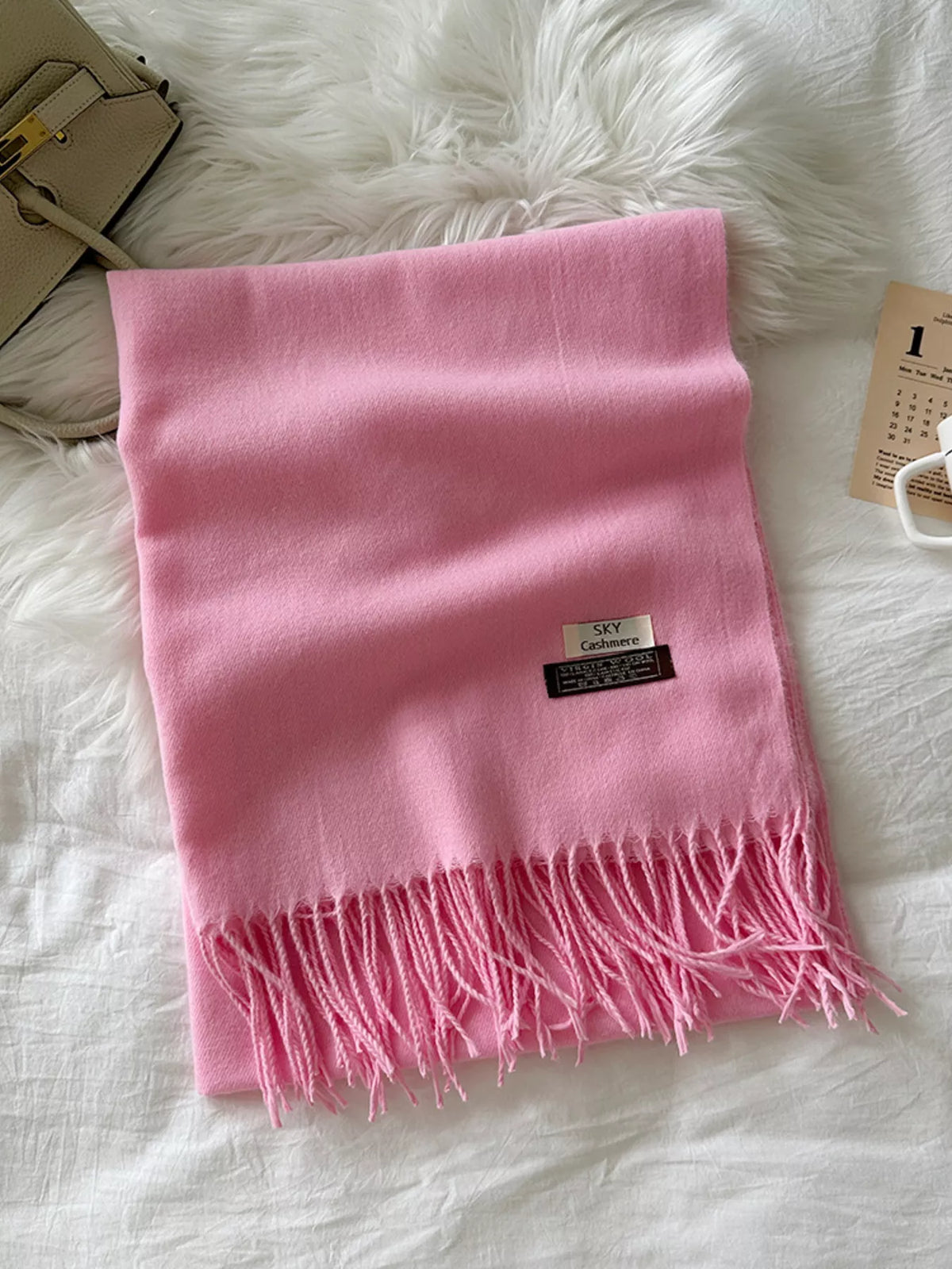 Fringe Solid Color Scarf with Label Patch