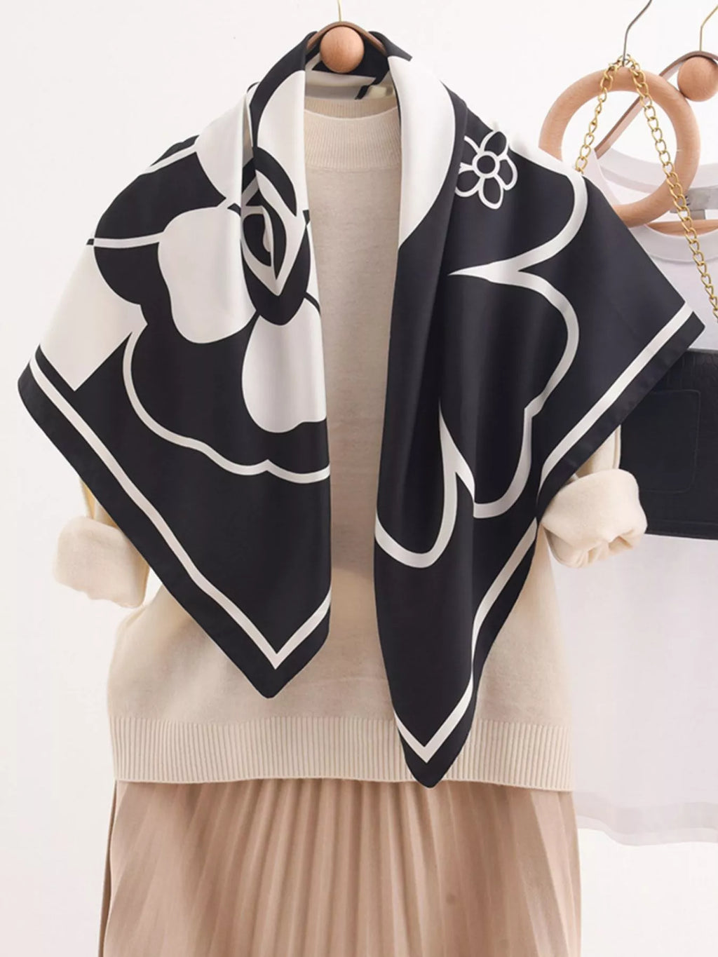 Square Floral Silky Scarf