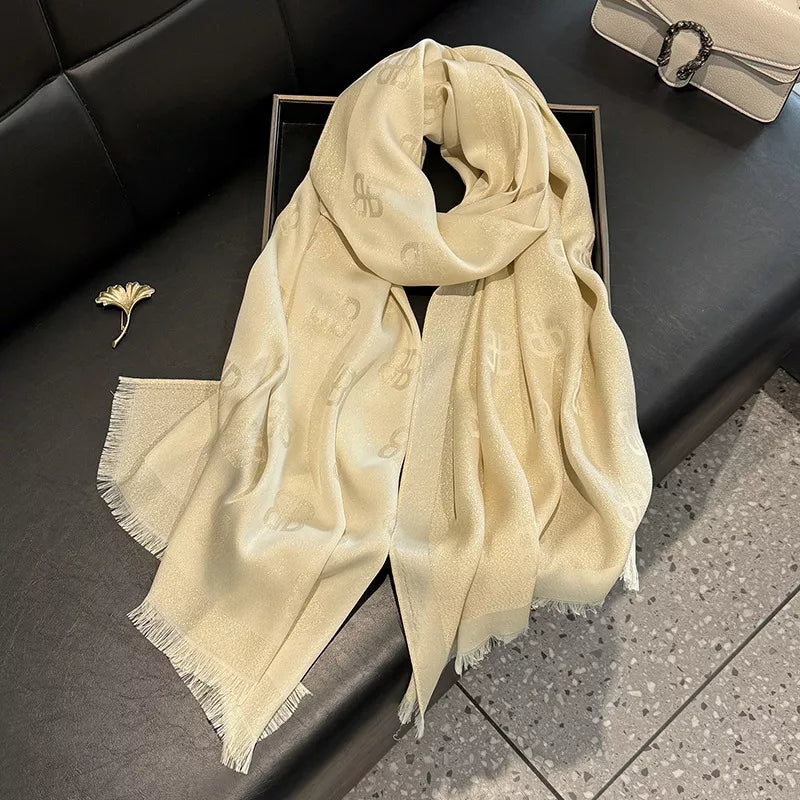 Raw Hem Lightweight Border Letter Print Scarf