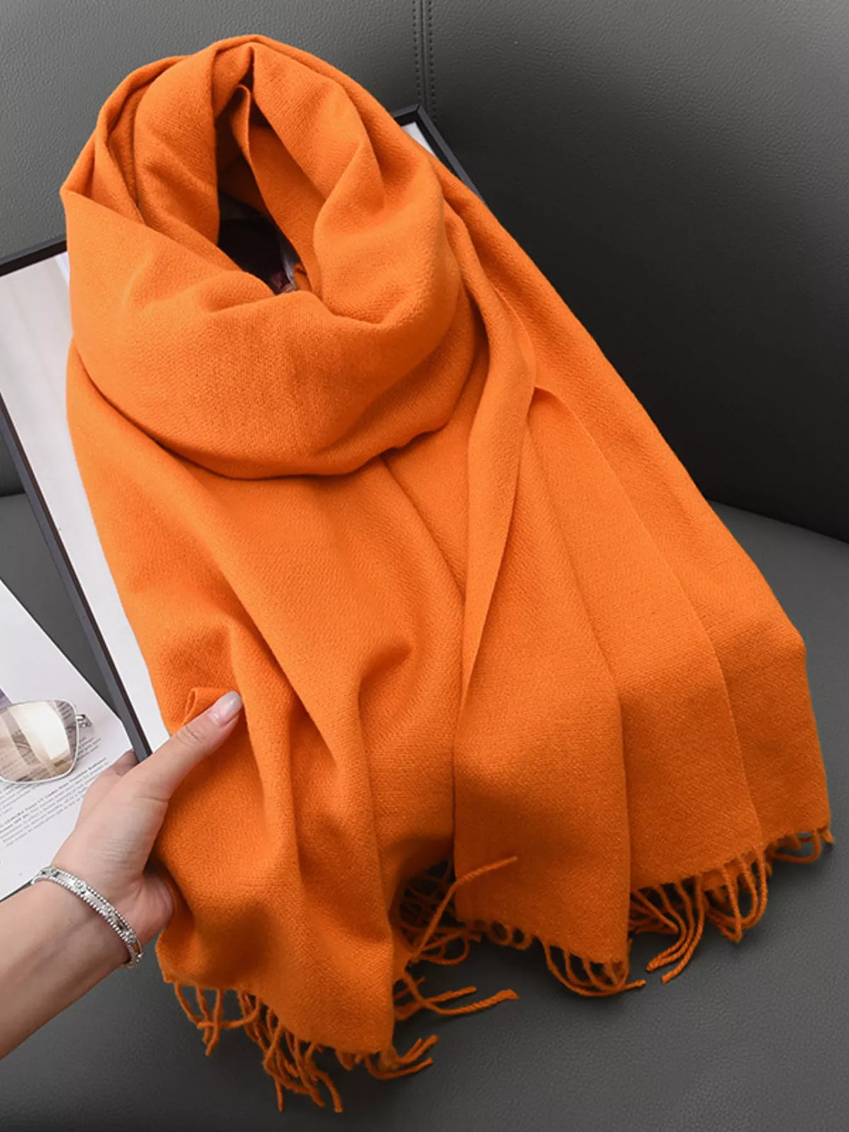 Solid Color Fine Fringe Scarf
