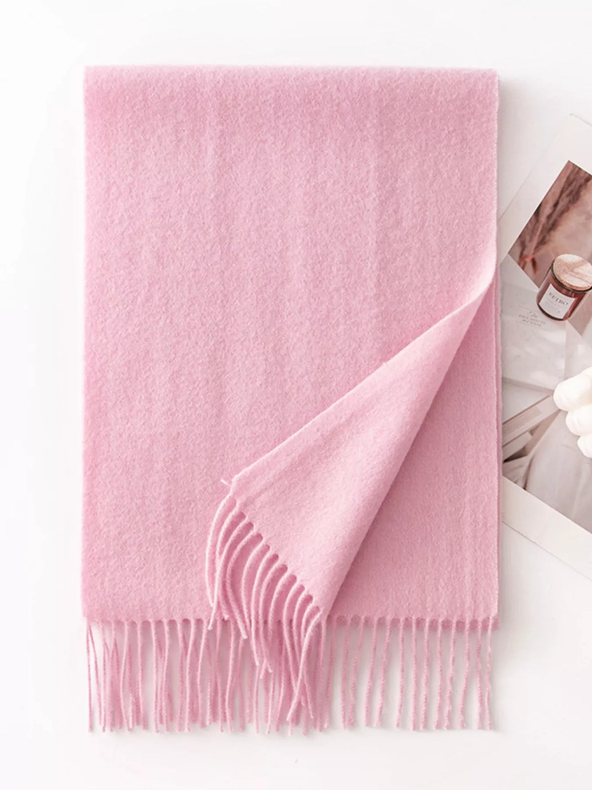 Solid Color Wool Fringe Scarf