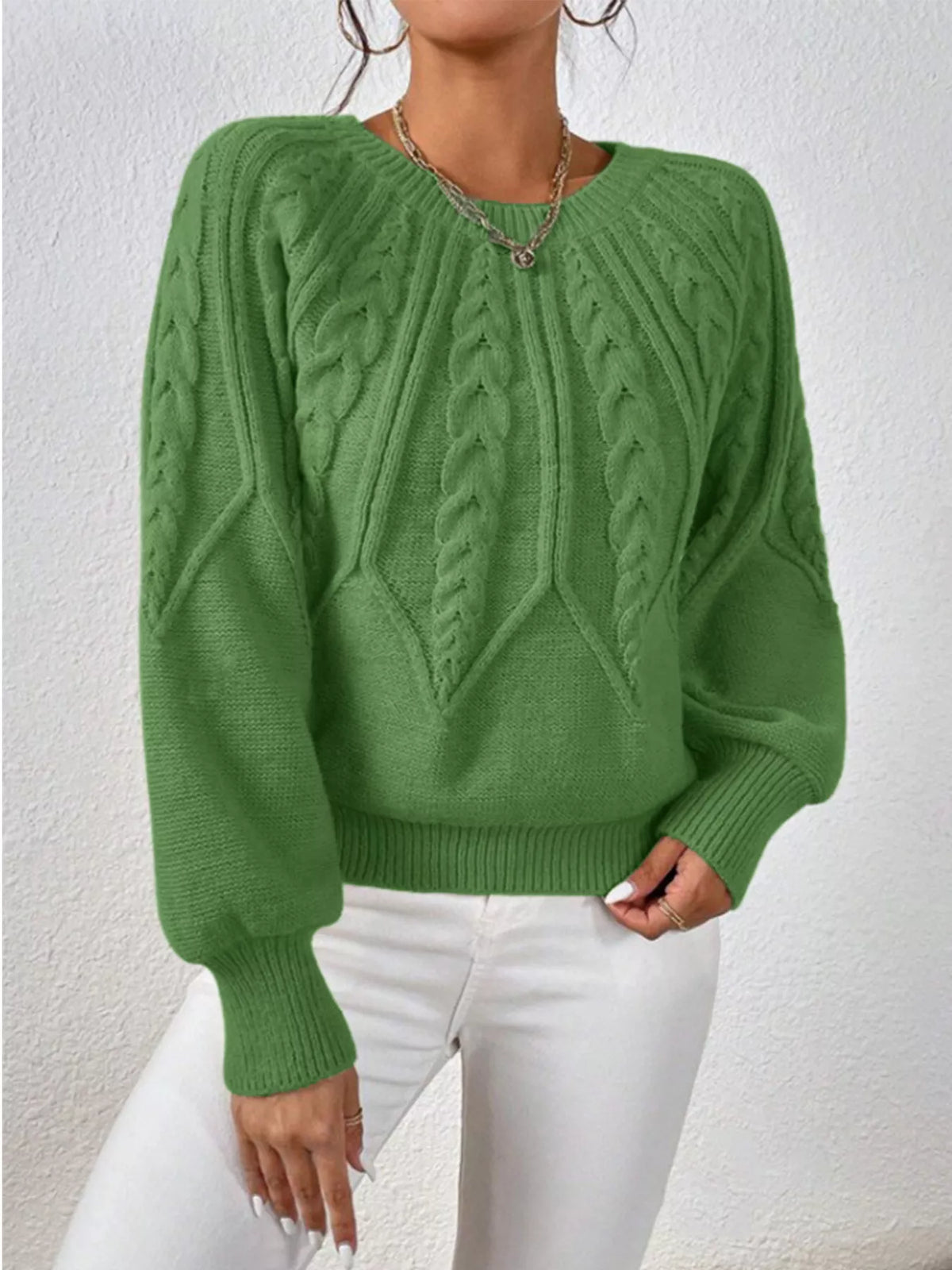 Cable Knit Ribbed Long Sleeve Sweater