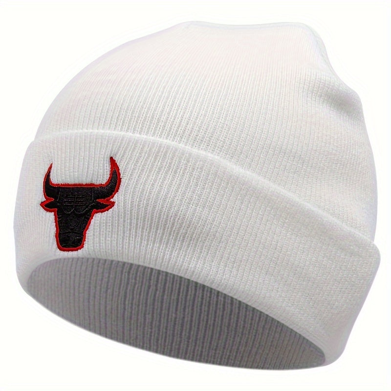Winter Coldproof Ear Protection Warm Hat Embroidered Bull Knit Hat For Outdoor Cycling Skiing