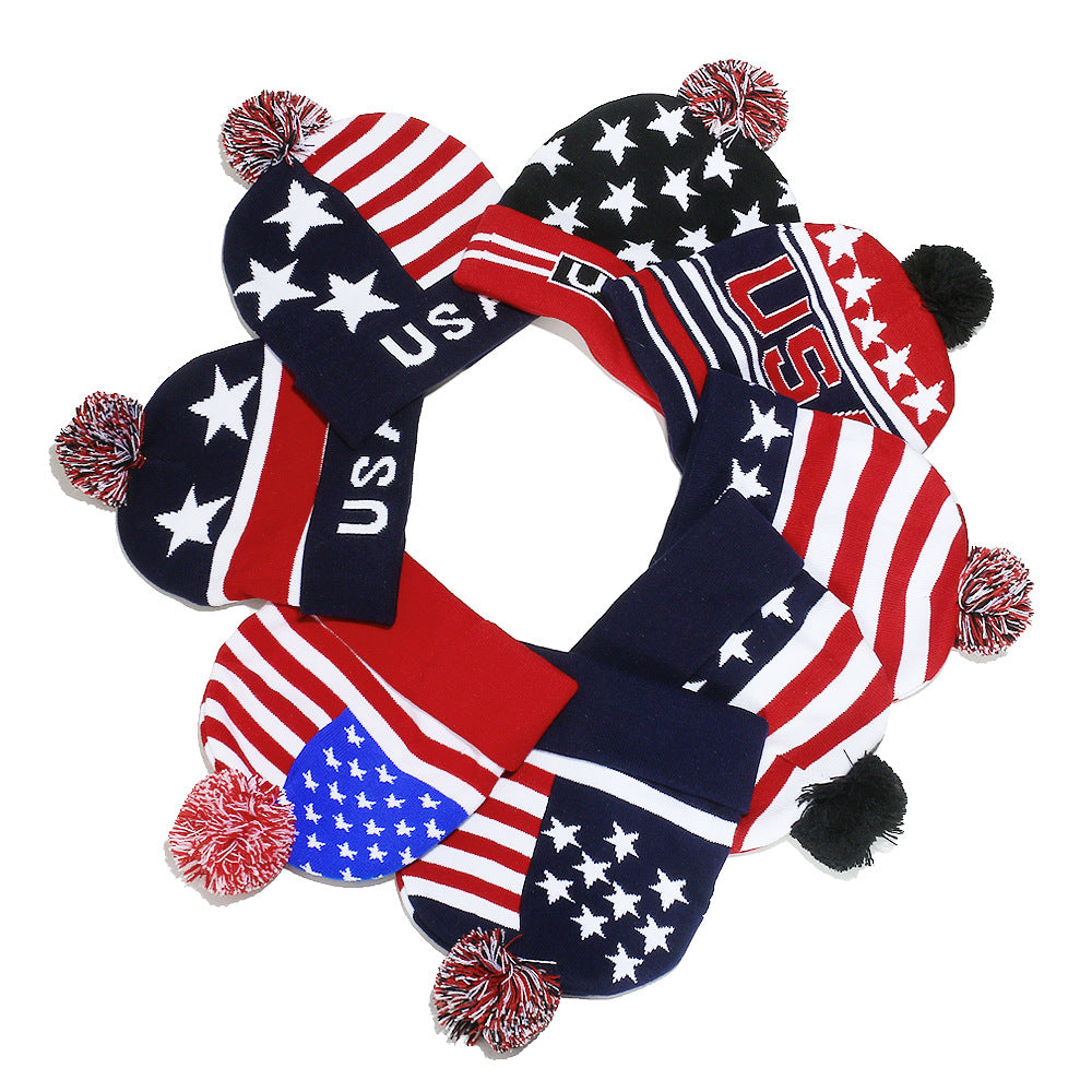 USA Flag Knit Beanie - Patriotic Winter Hat