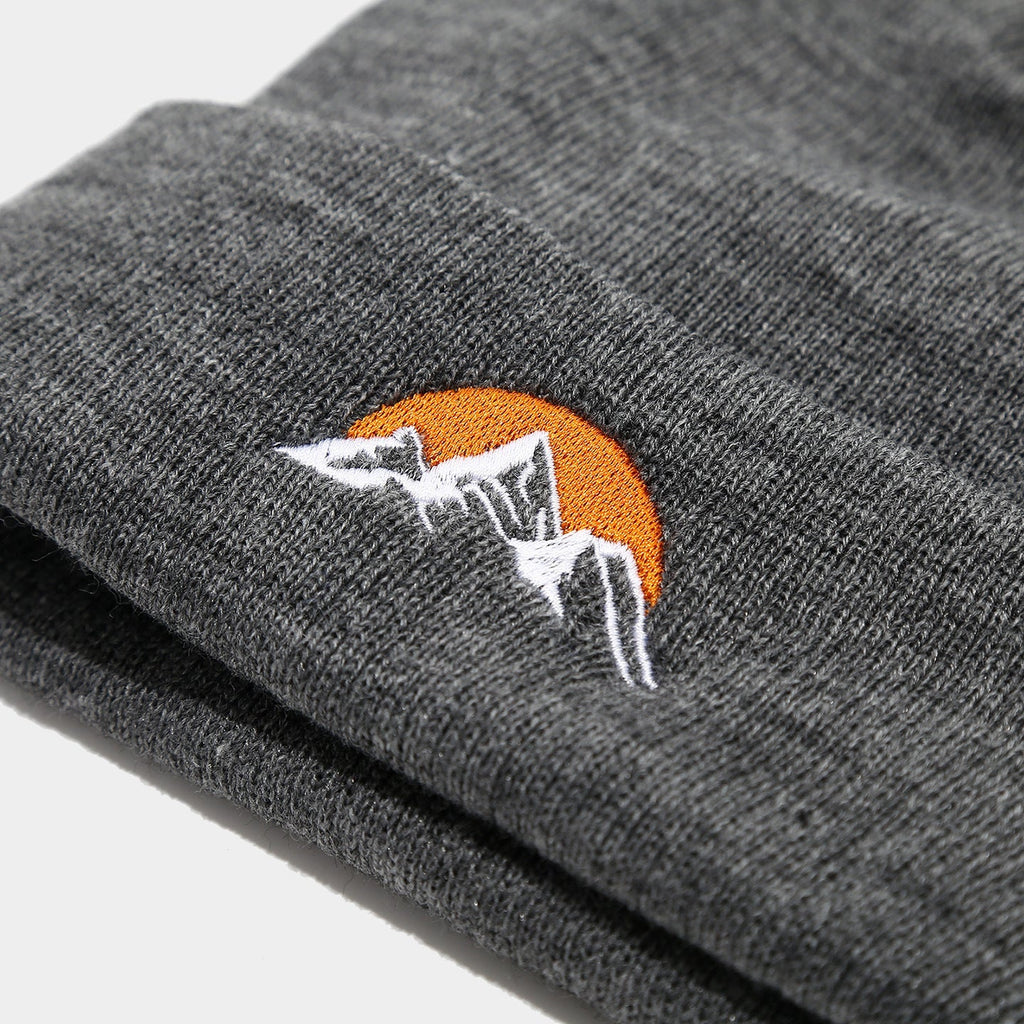 Embroidered Mountain Sun Beanie - Warm Knit Hat