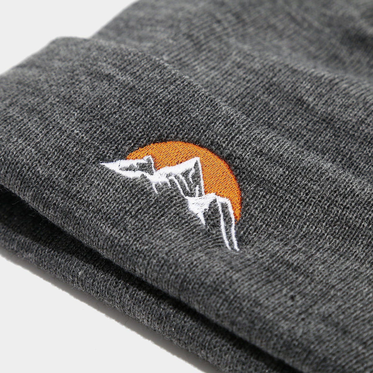 Embroidered Mountain Sun Beanie - Warm Knit Hat