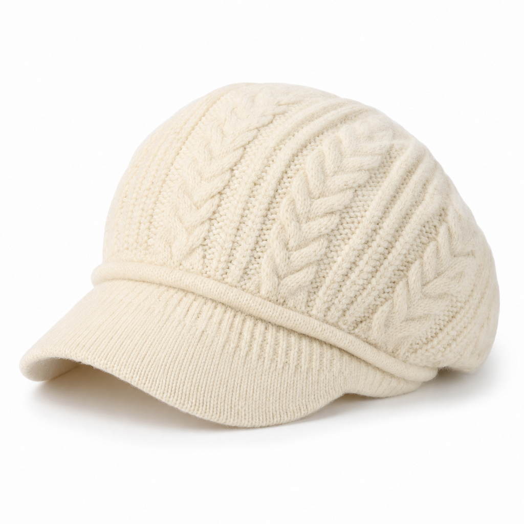 Fleece-Lined Knit Beret with Brim for Women