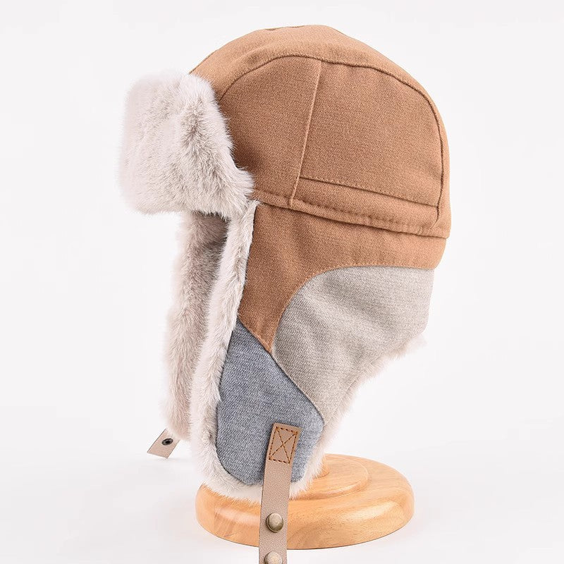 Warm Spliced Lei Feng Hat - Windproof Plush Ear Protection