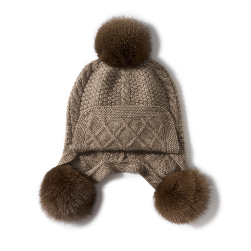 Cozy Cashmere Beanie with Genuine Fur Pom