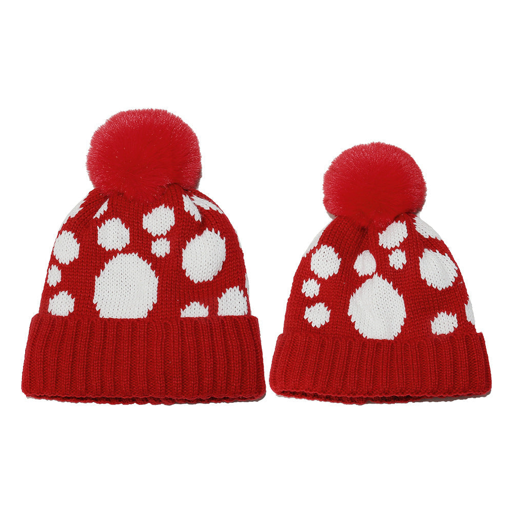 Festive Red Polka Dot Knit Hat