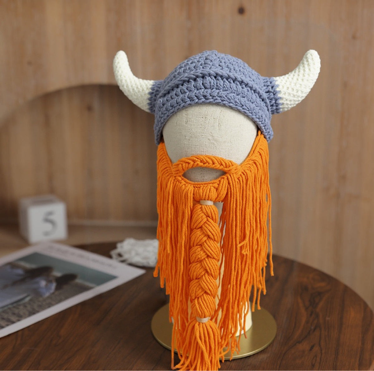 Viking Horn Knit Hat with Beard