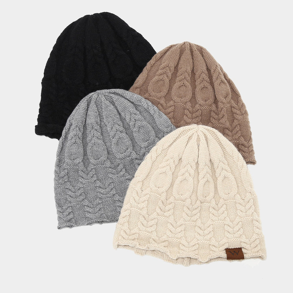 Retro Twist Knit Beanie with Leather Label