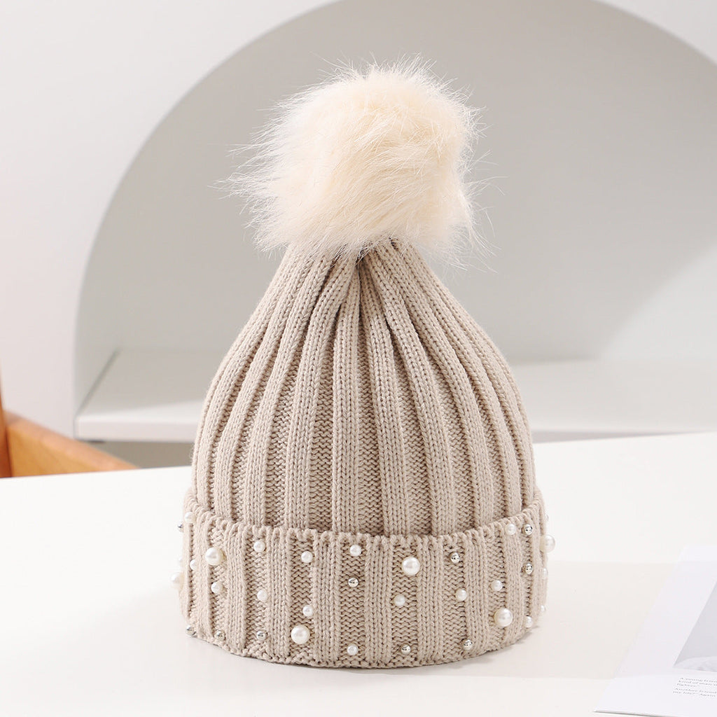 Pearl Knit Pom-Pom Beanie - Cozy Winter Hat
