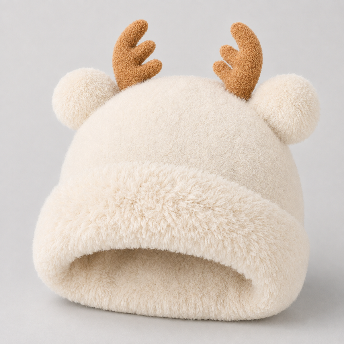 Reindeer Antler Plush Knit Beanie for Women