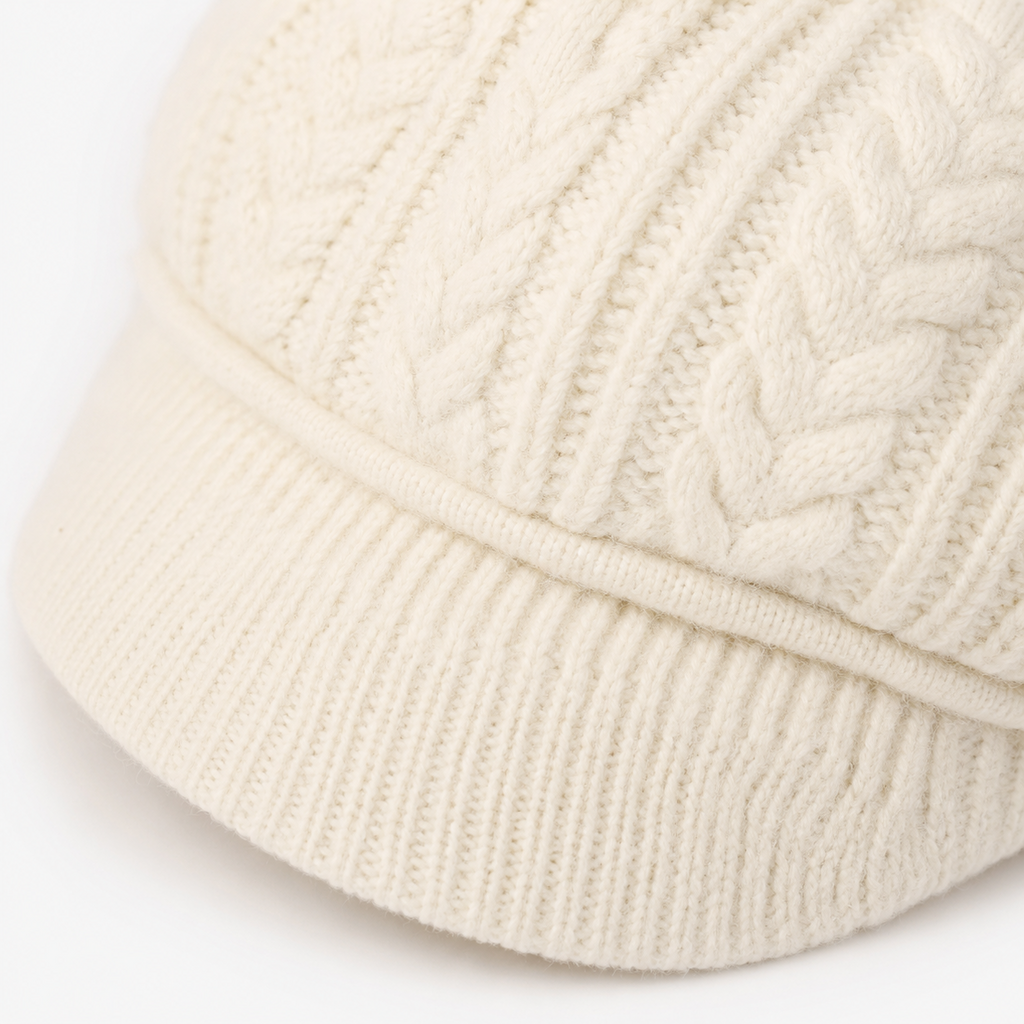 Fleece-Lined Knit Beret with Brim for Women
