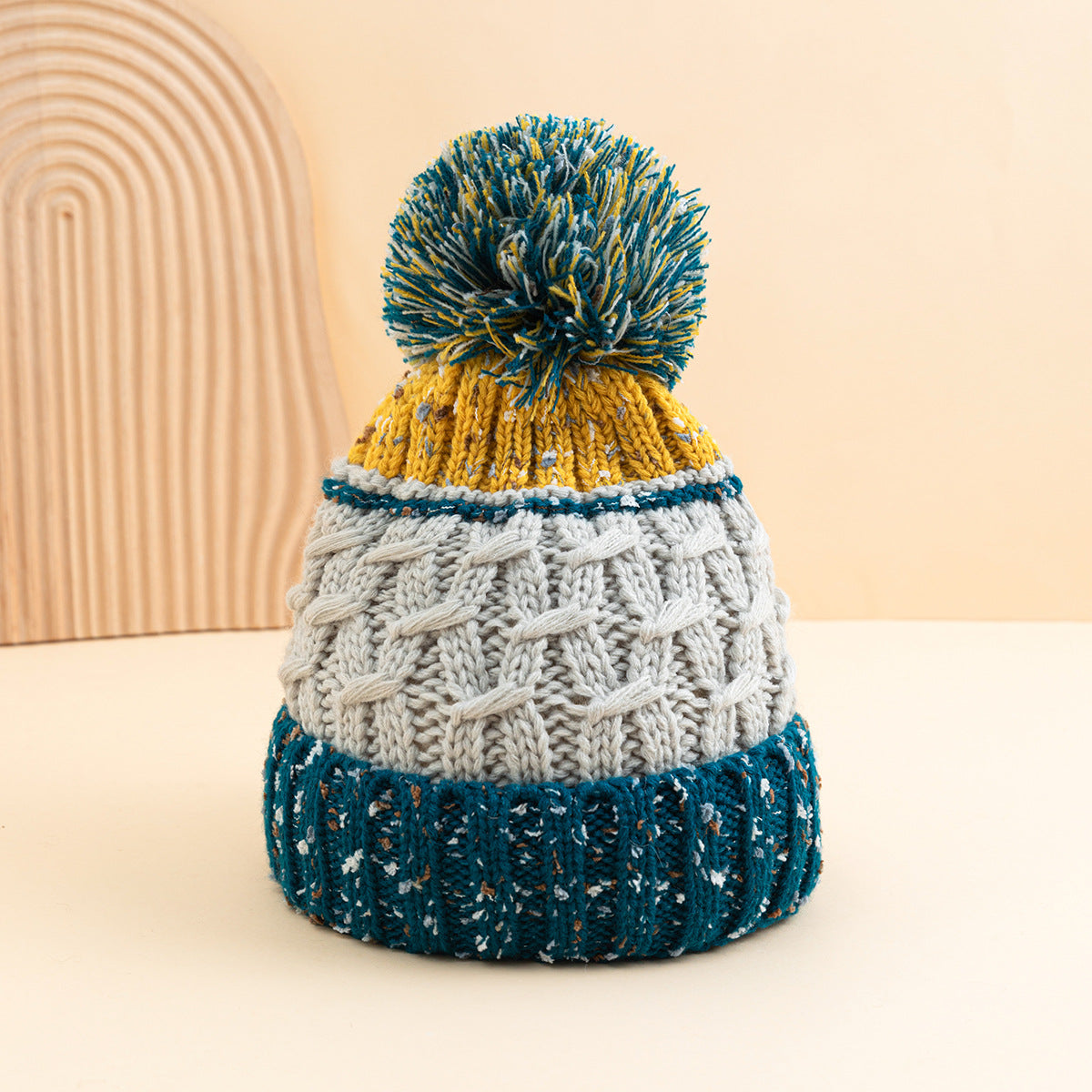 Cozy Mixed Color Knit Beanie with Pom