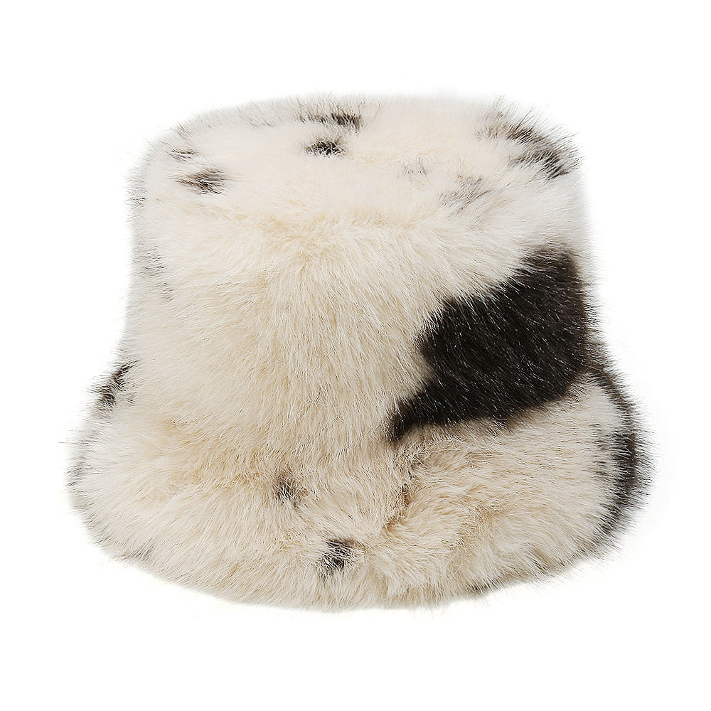 Cozy Cow Print Faux Fur Fisherman Hat