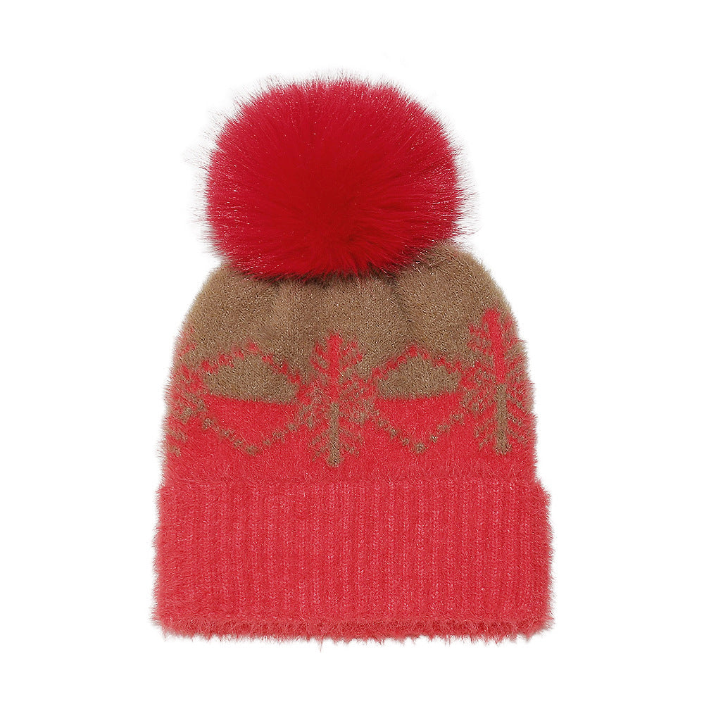 Cozy Faux Fur Snowflake Knit Beanie