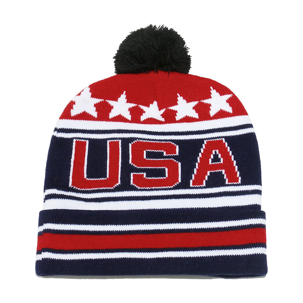 USA Flag Knit Beanie - Patriotic Winter Hat