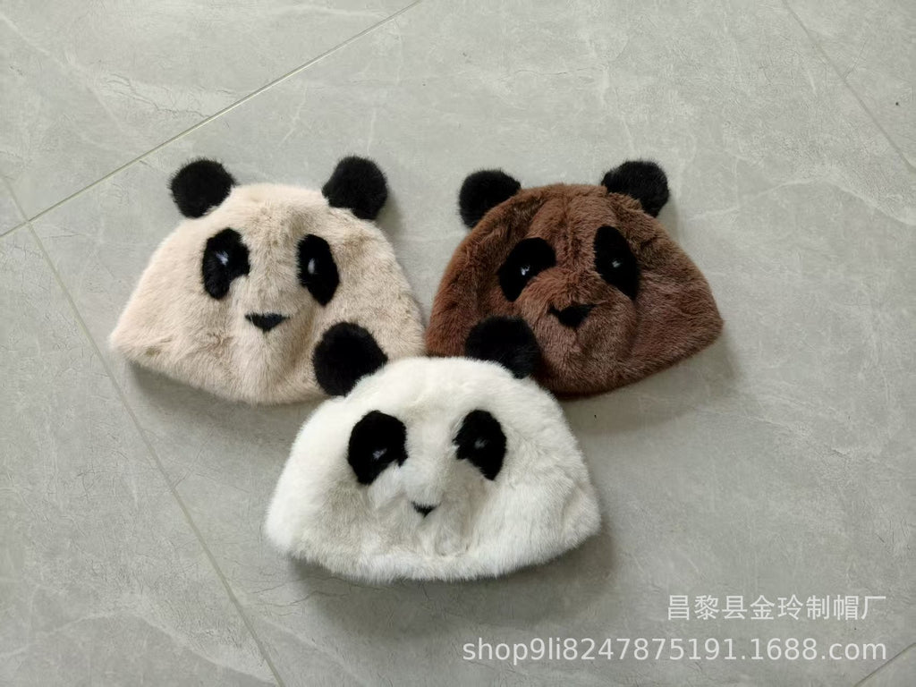 Cute Panda Faux Mink Earflap Hat - Cozy Winter Warmth