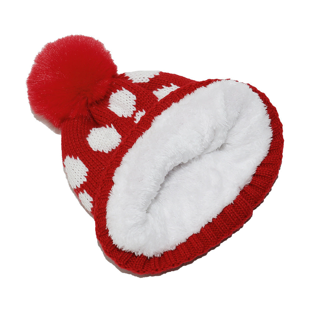 Festive Red Polka Dot Knit Hat