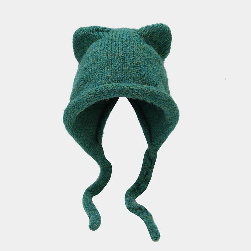 Cat Ear Knit Beanie – Wool Blend Winter Hat