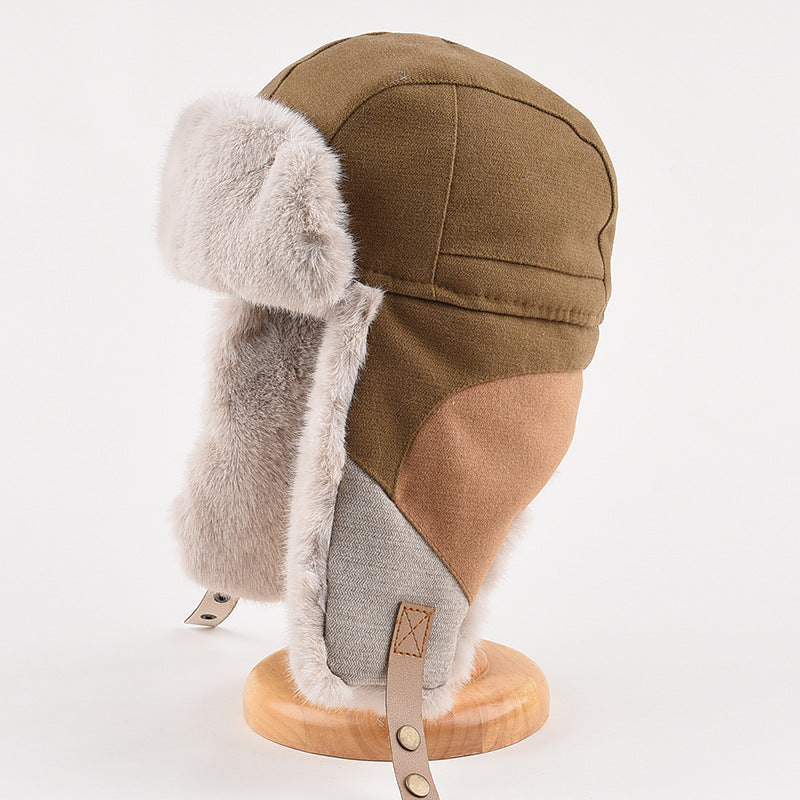 Warm Spliced Lei Feng Hat - Windproof Plush Ear Protection