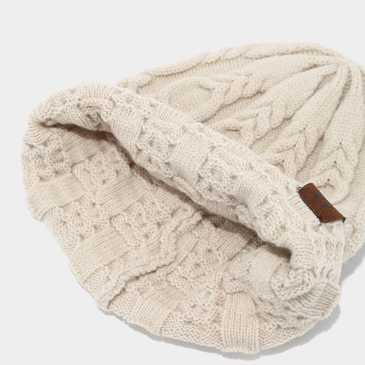 Retro Twist Knit Beanie with Leather Label