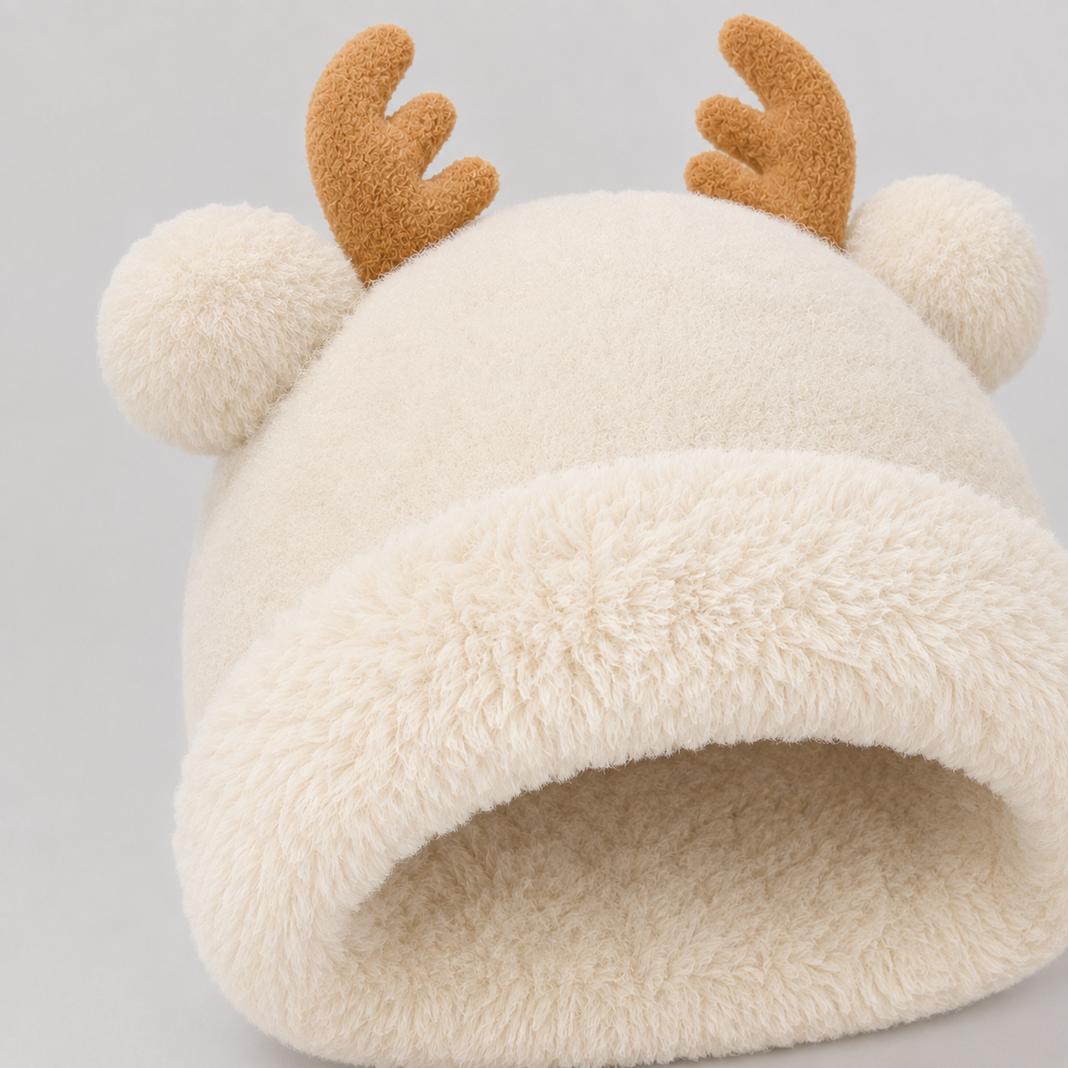 Reindeer Antler Plush Knit Beanie for Women