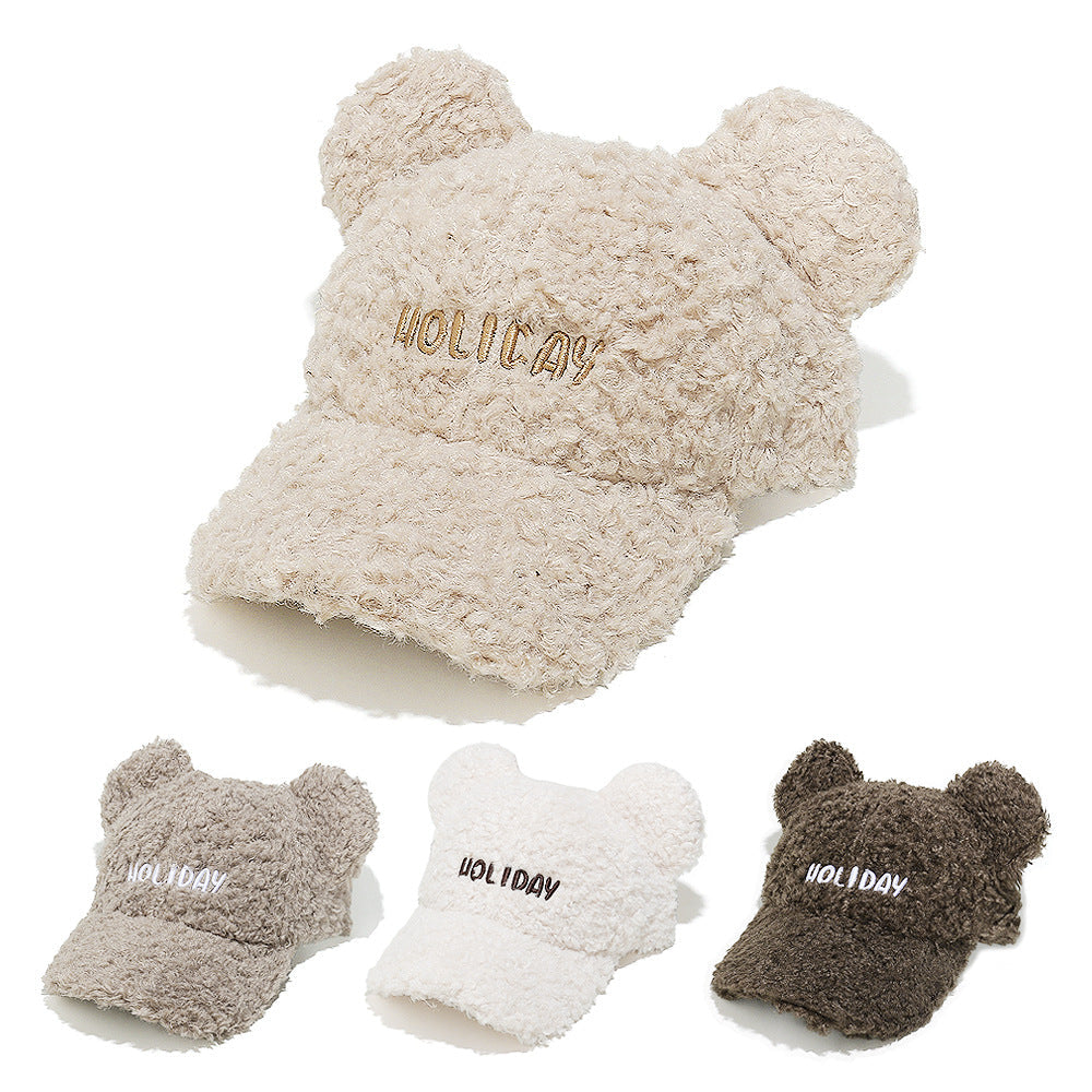 Cute Bear Ear Fleece Baseball Cap - Winter Warmth