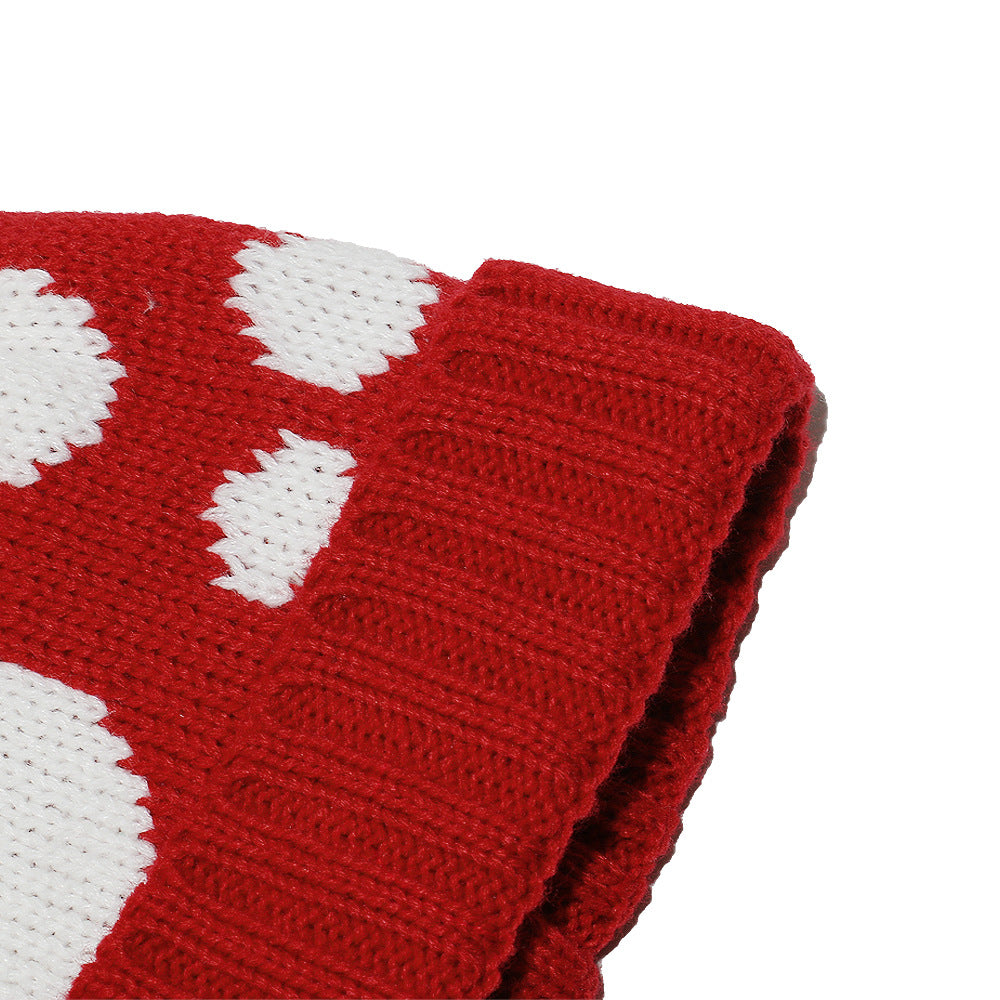 Festive Red Polka Dot Knit Hat