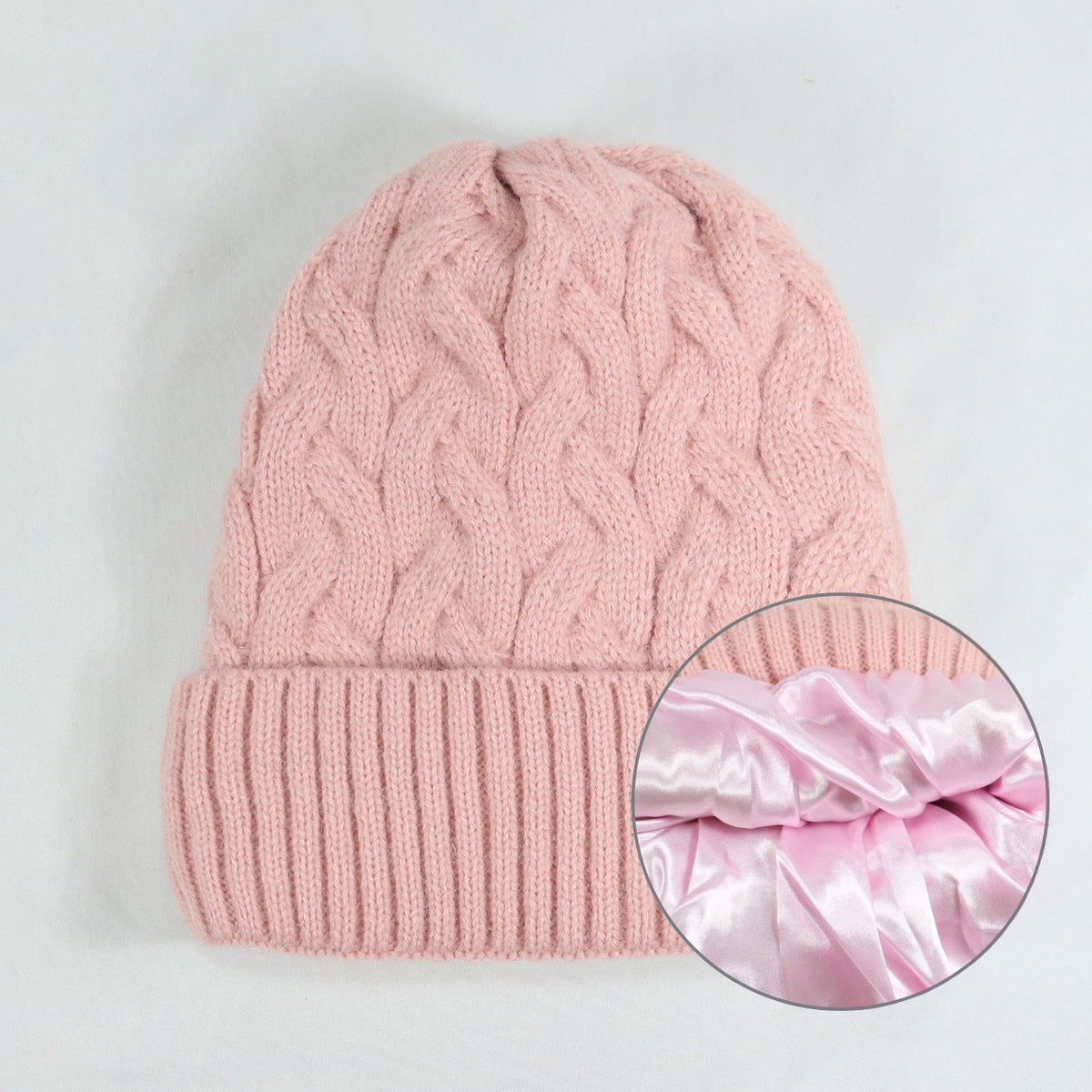Cashmere Blend Cable Knit Beanie - Satin Lined
