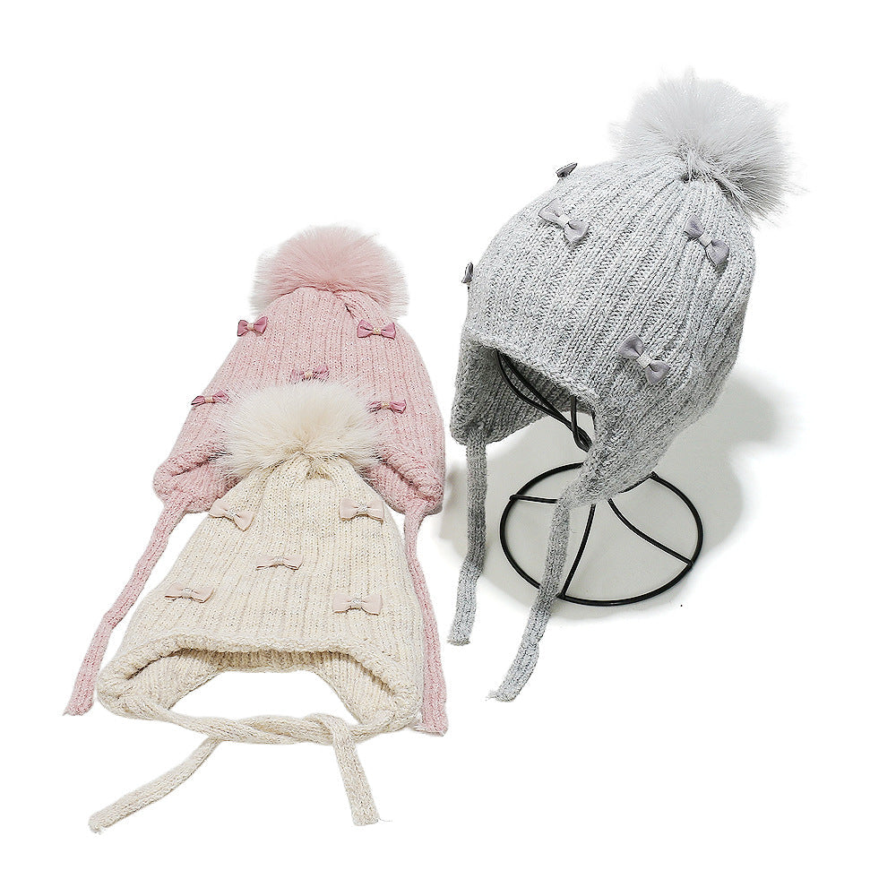Girls' Bow Earflap Knit Hat - Cozy Winter Style