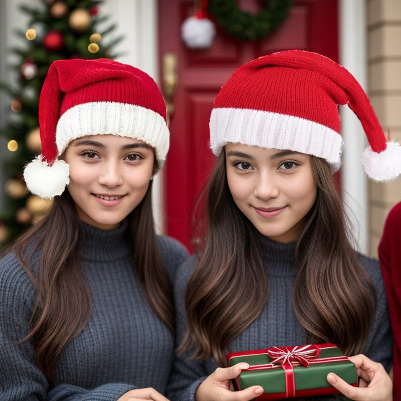 Classic Red Knit Christmas Hat - Adult & Kids