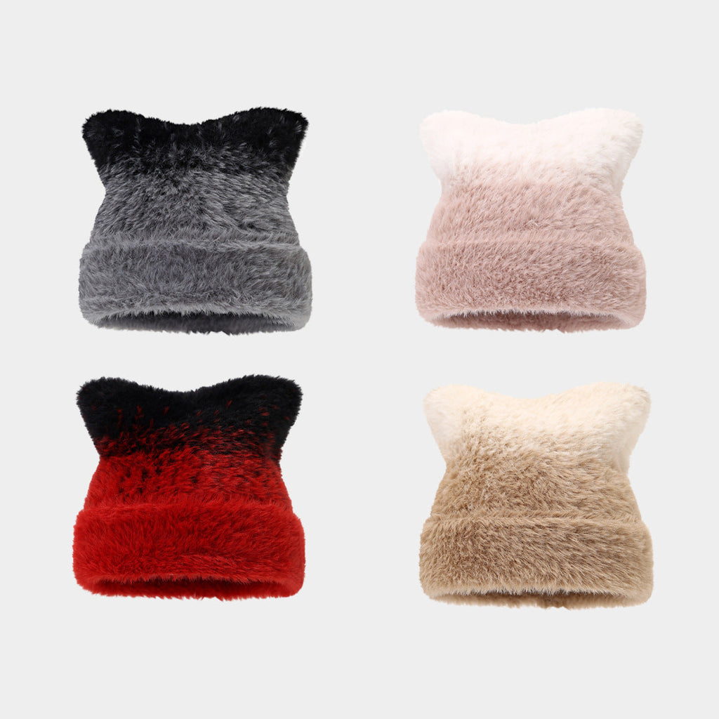 Cute Cat Ear Gradient Beanie - Cozy Knit Hat