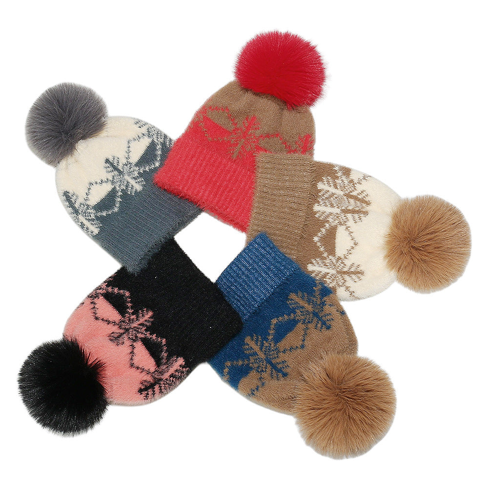 Cozy Faux Fur Snowflake Knit Beanie
