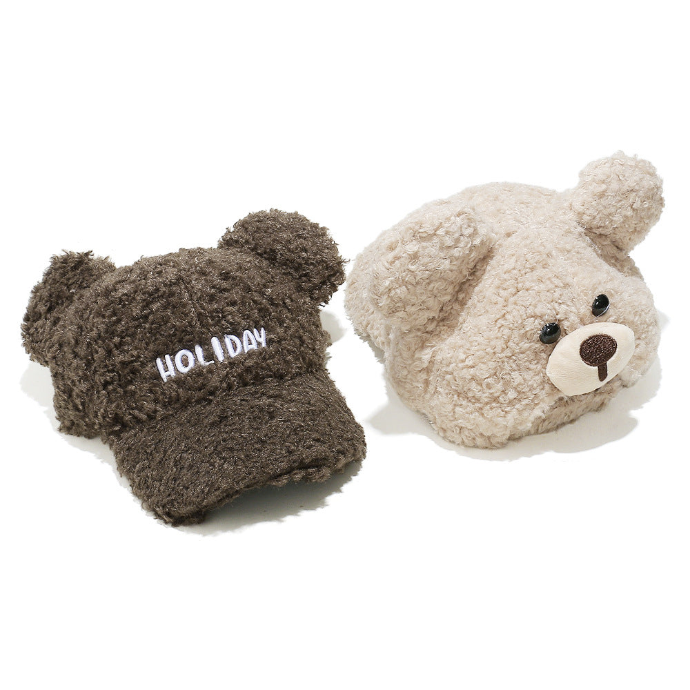 Cute Bear Ear Fleece Baseball Cap - Winter Warmth