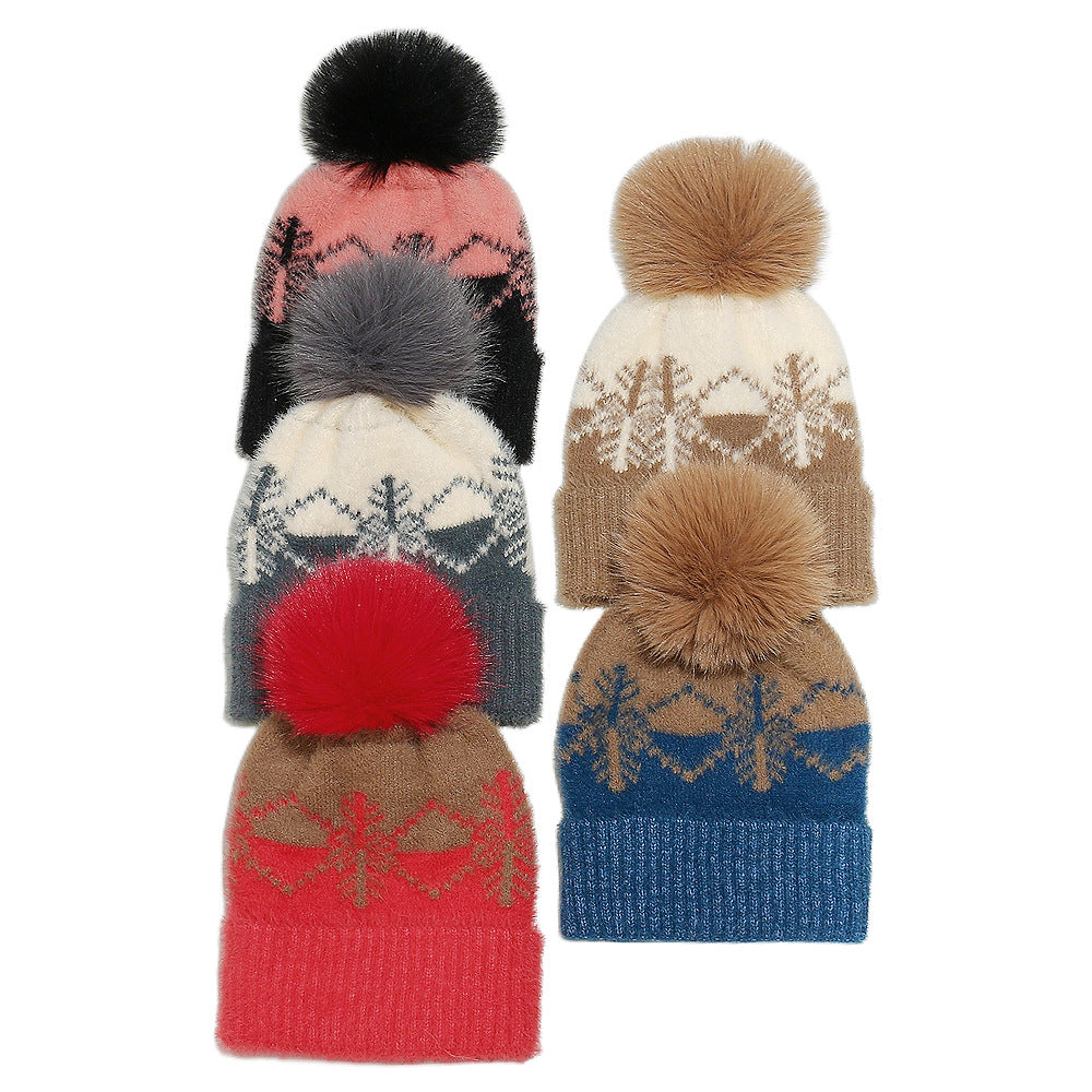 Cozy Faux Fur Snowflake Knit Beanie